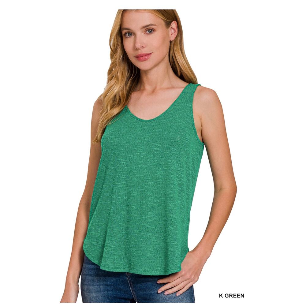 Zenana - Double Scoop Slub Hacci Neck Tank Top - Large - Picture 2 of 3